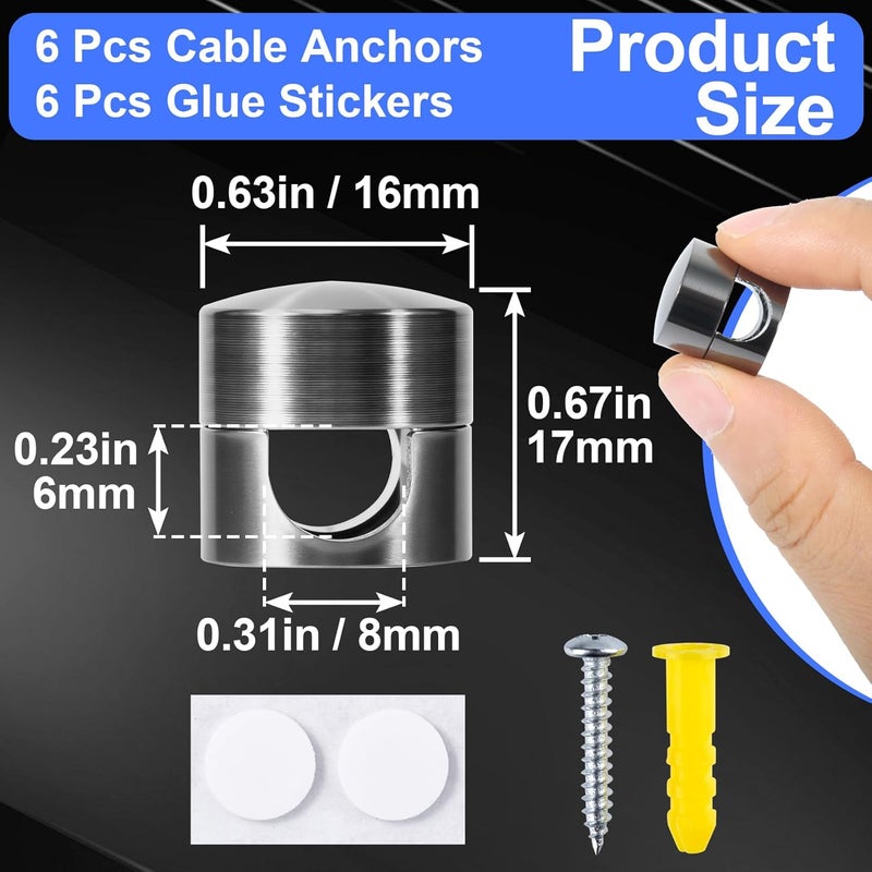 SmallCat 6 Sets Charger Holders for Cords, Black Adjustable Cable Anchor Holders, Adhesive Metal Cord Clips, Cable Management Wire Organizers for Desk, Office, Nightstand - Image 2